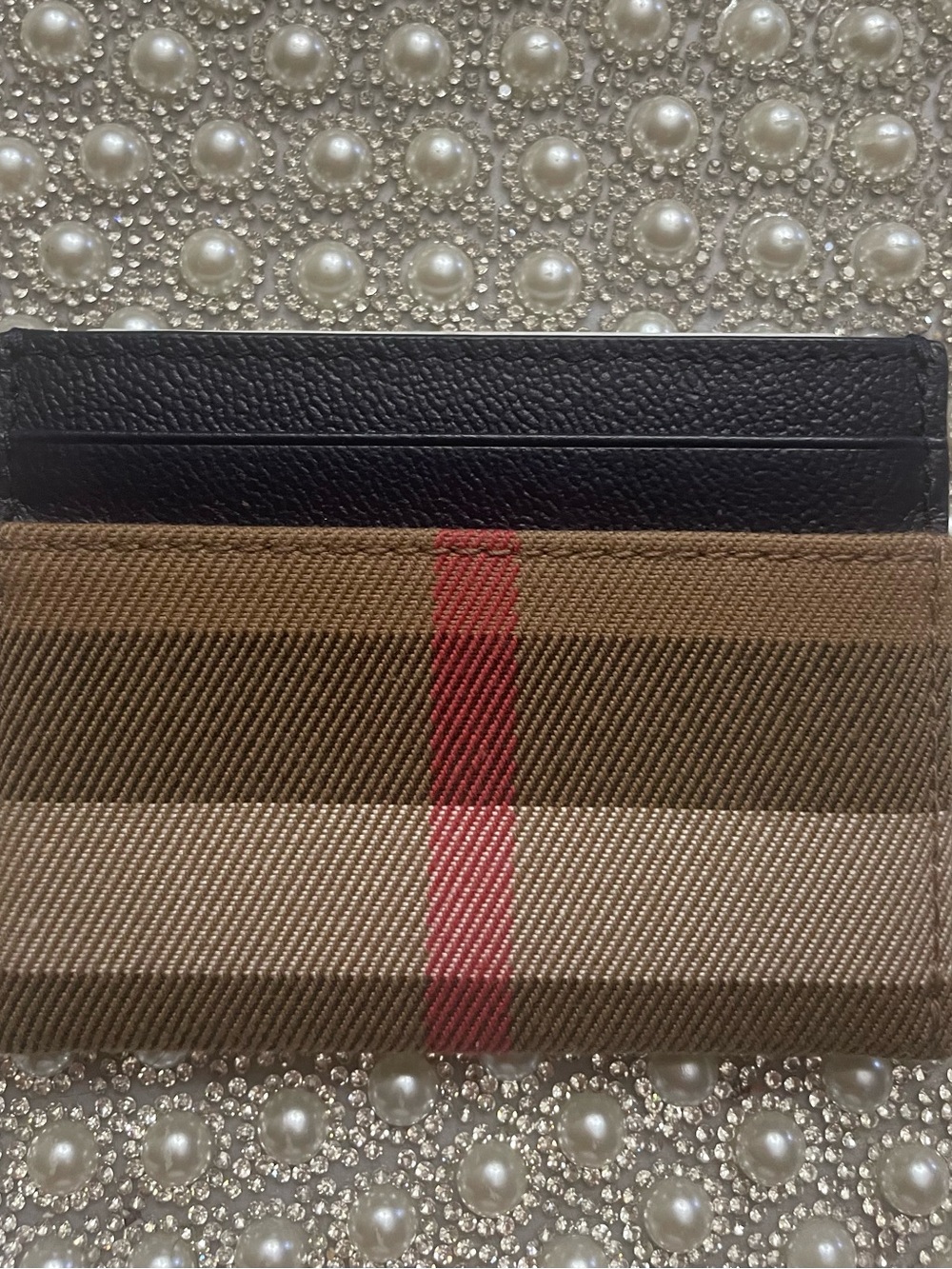 Burberry Black and Brown Card & Key Holder with Red Stripe